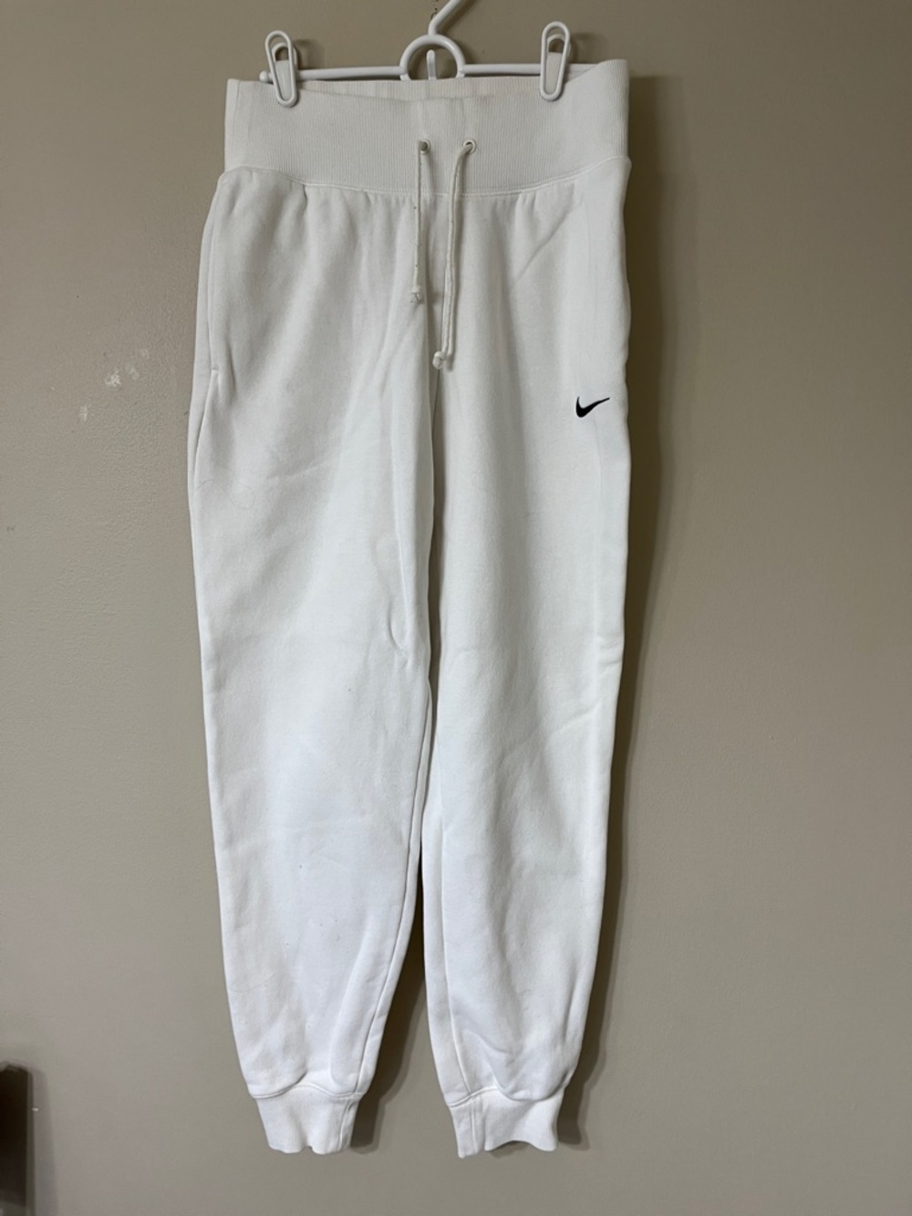 Nike White Women's Fleece Joggers with Black Swoosh
